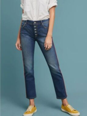 Pilcro & the Letterpress Relaxed Straight Exposed Button Jean Size 28 inseam 28”